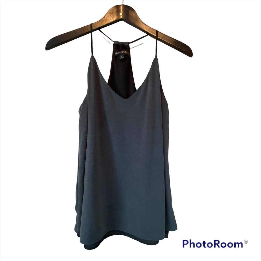 Banana Republic spaghetti strap sleeveless soft shell blouse loose charcoal SZ S